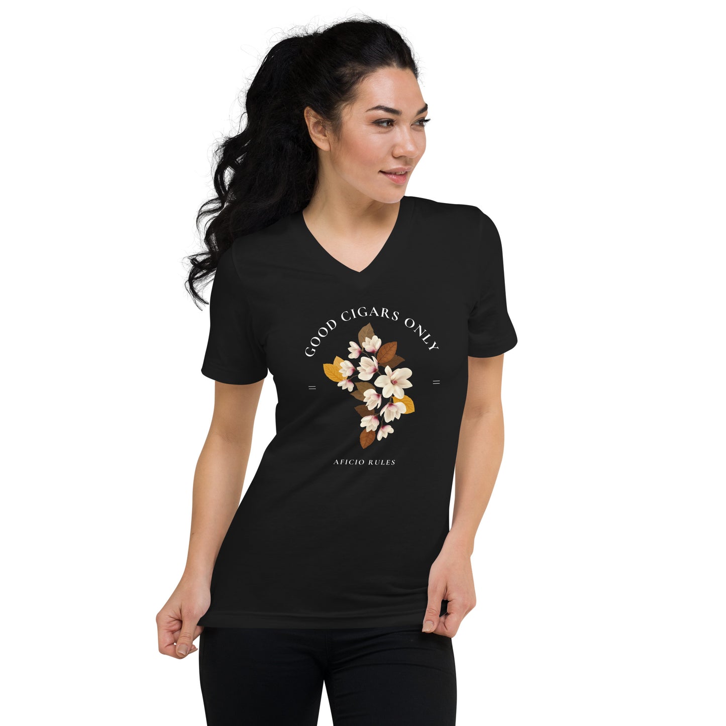 Women's Tobacco Flower Short Sleeve V-Neck T-Shirt