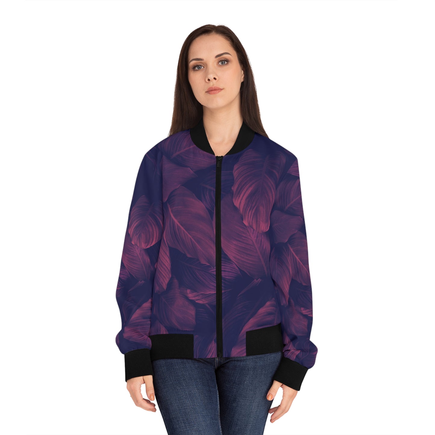 Women's LA Pink Leaf Bomber Jacket (AOP)