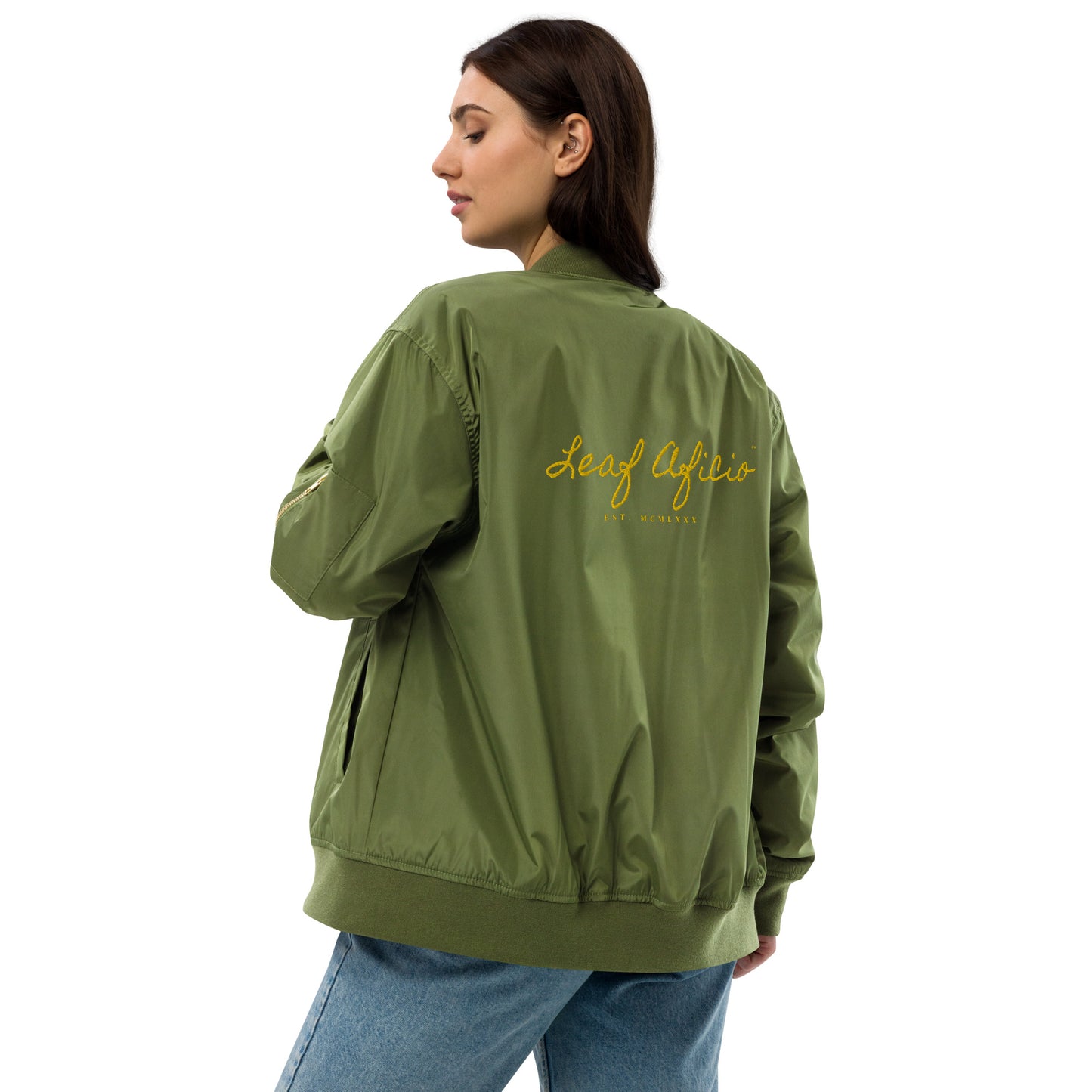 "LA" Leaf Aficio Embroidered Bomber Premium recycled bomber jacket