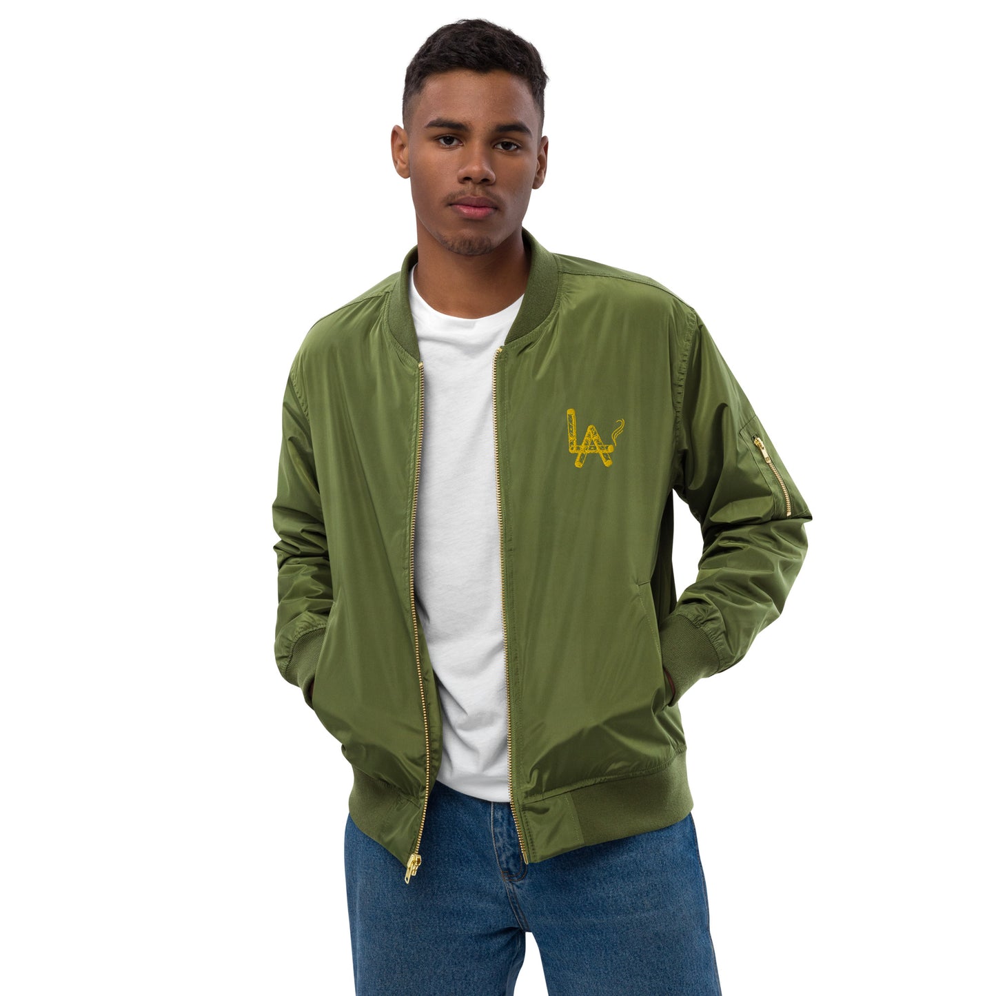 "LA" Leaf Aficio Embroidered Bomber Premium recycled bomber jacket