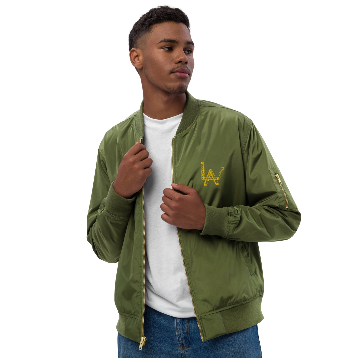 "LA" Leaf Aficio Embroidered Bomber Premium recycled bomber jacket