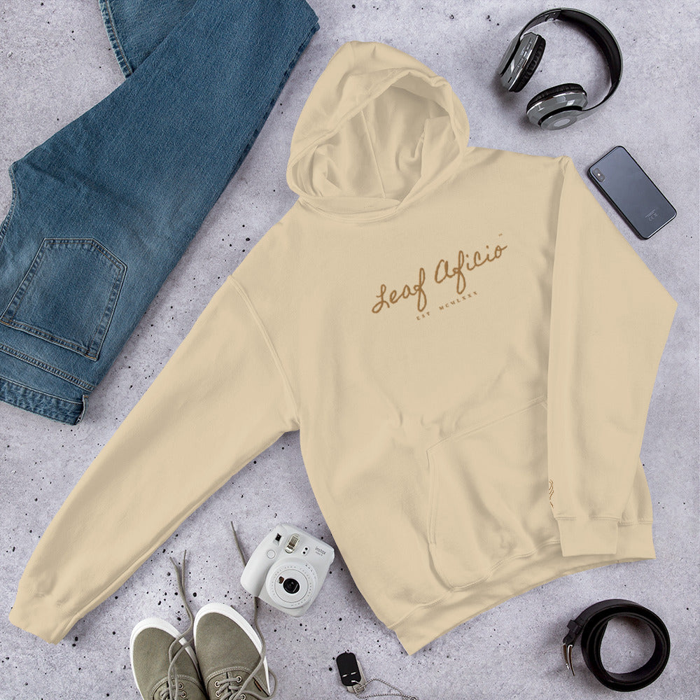 Leaf Aficio Script Embroidered Unisex Hooded Pullover