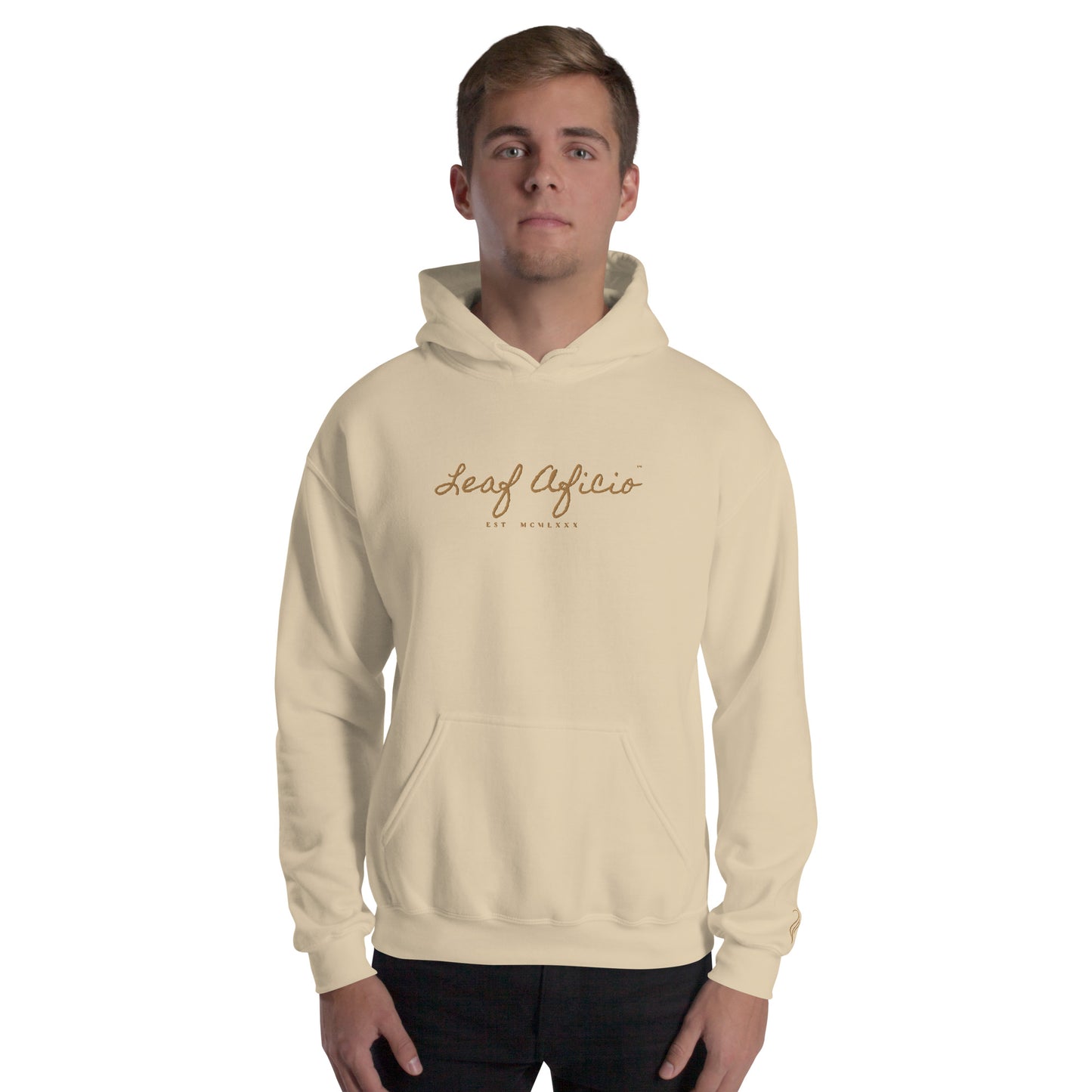 Leaf Aficio Script Embroidered Unisex Hooded Pullover