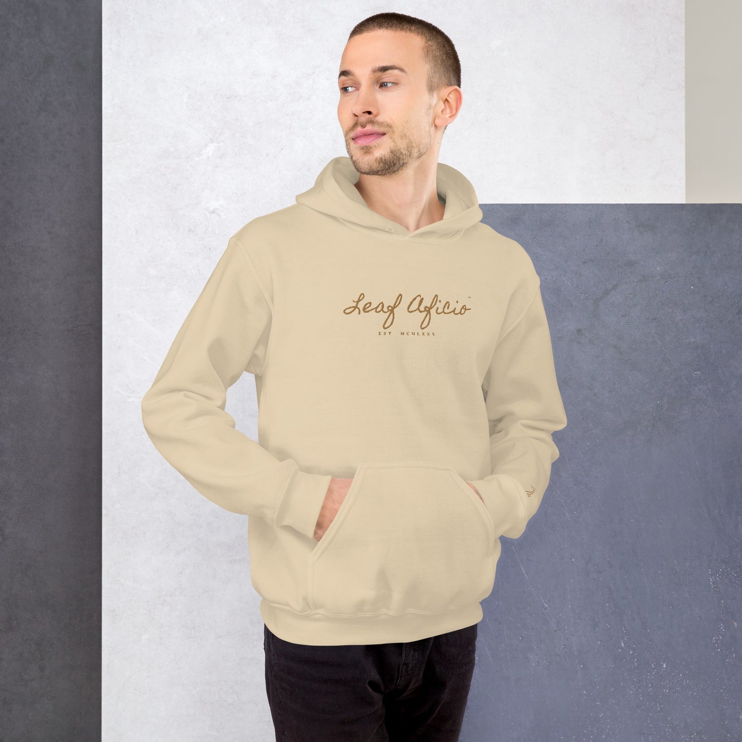 Leaf Aficio Script Embroidered Unisex Hooded Pullover