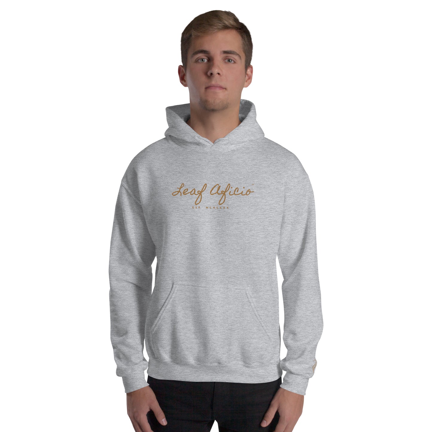 Leaf Aficio Script Embroidered Unisex Hooded Pullover