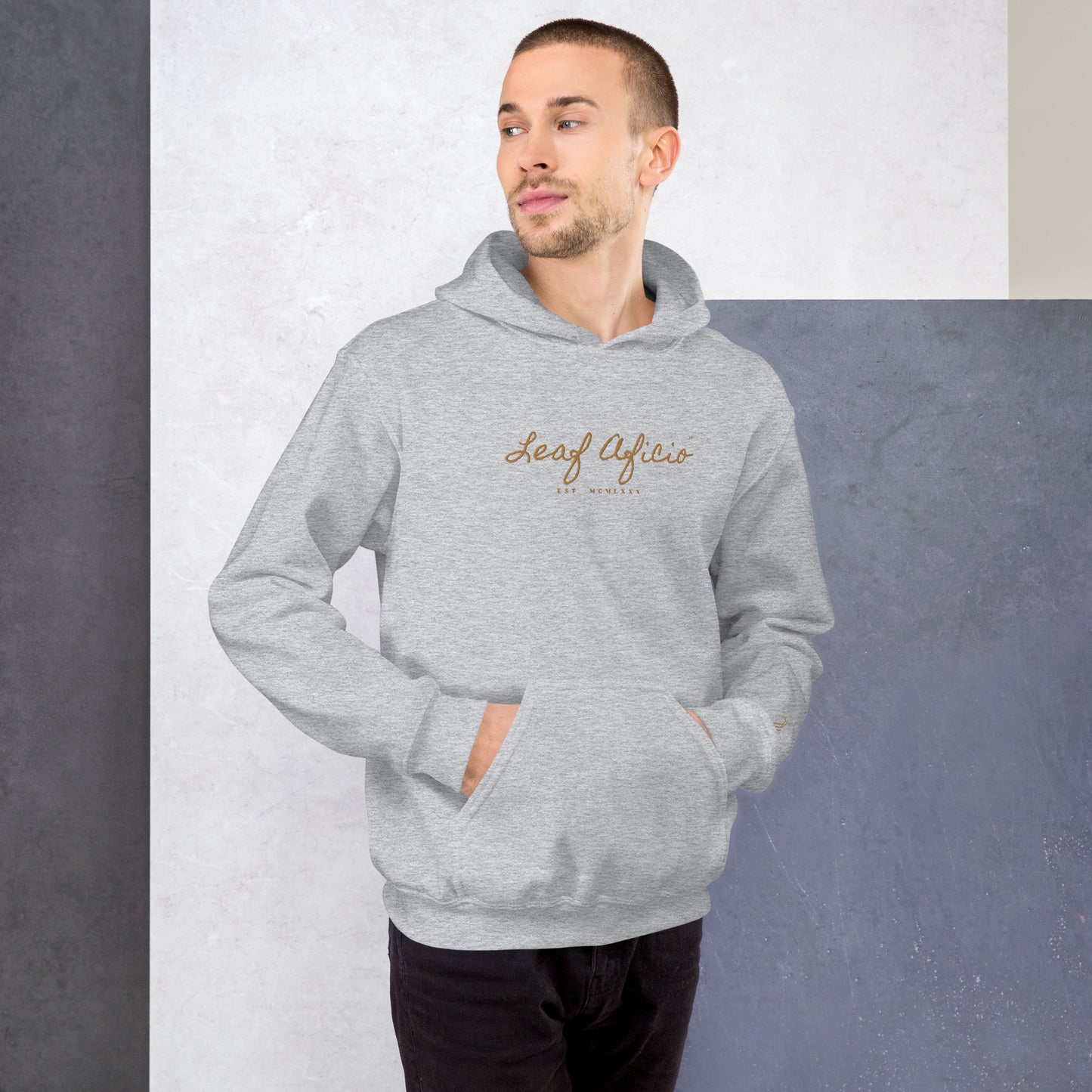 Leaf Aficio Script Embroidered Unisex Hooded Pullover