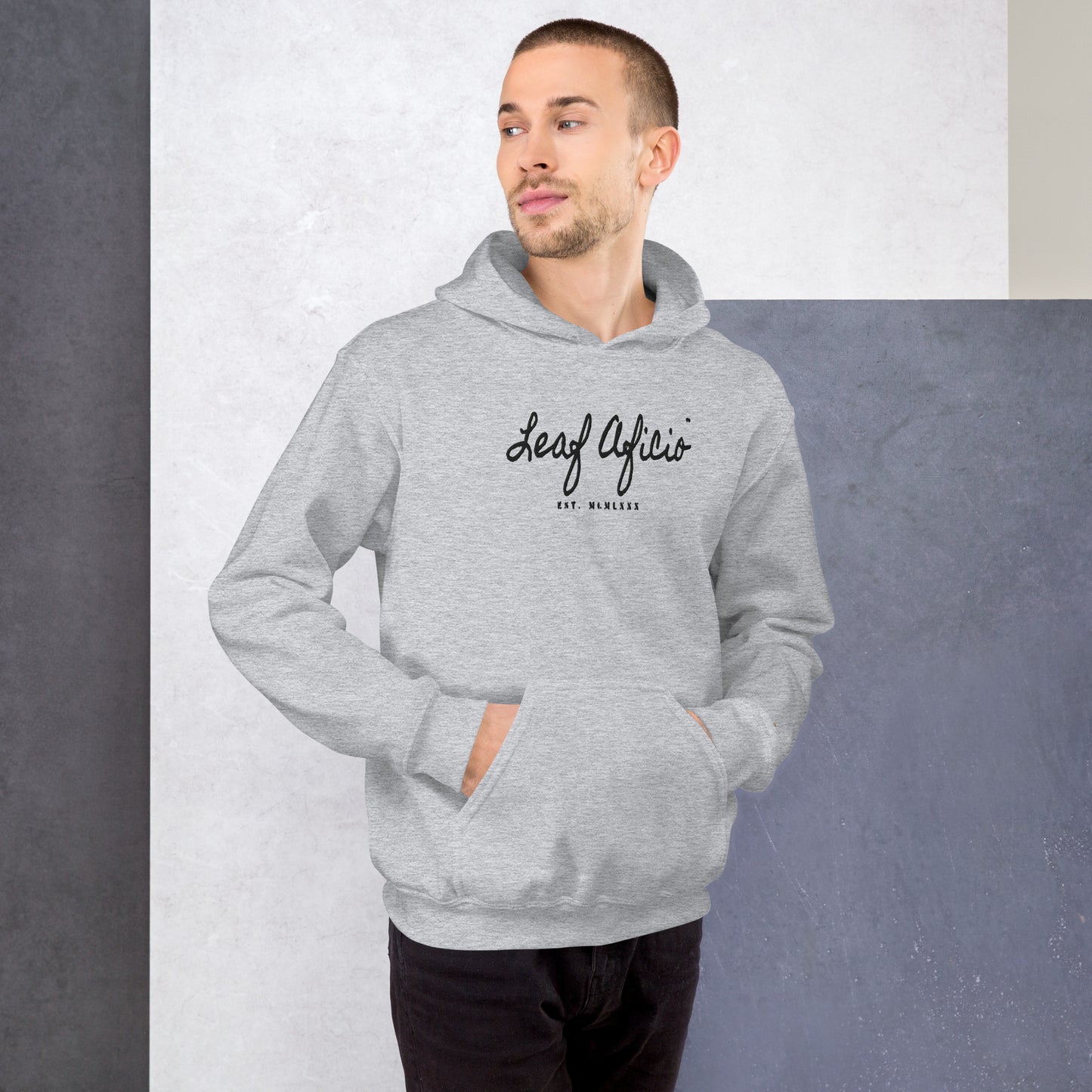 Leaf Aficio Script Embroidered Unisex Hooded Pullover