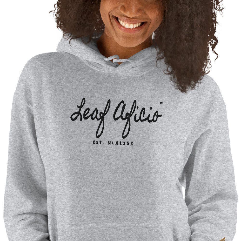 Leaf Aficio Script Embroidered Unisex Hooded Pullover