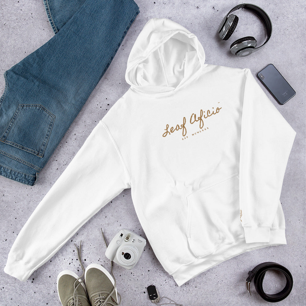 Leaf Aficio Script Embroidered Unisex Hooded Pullover