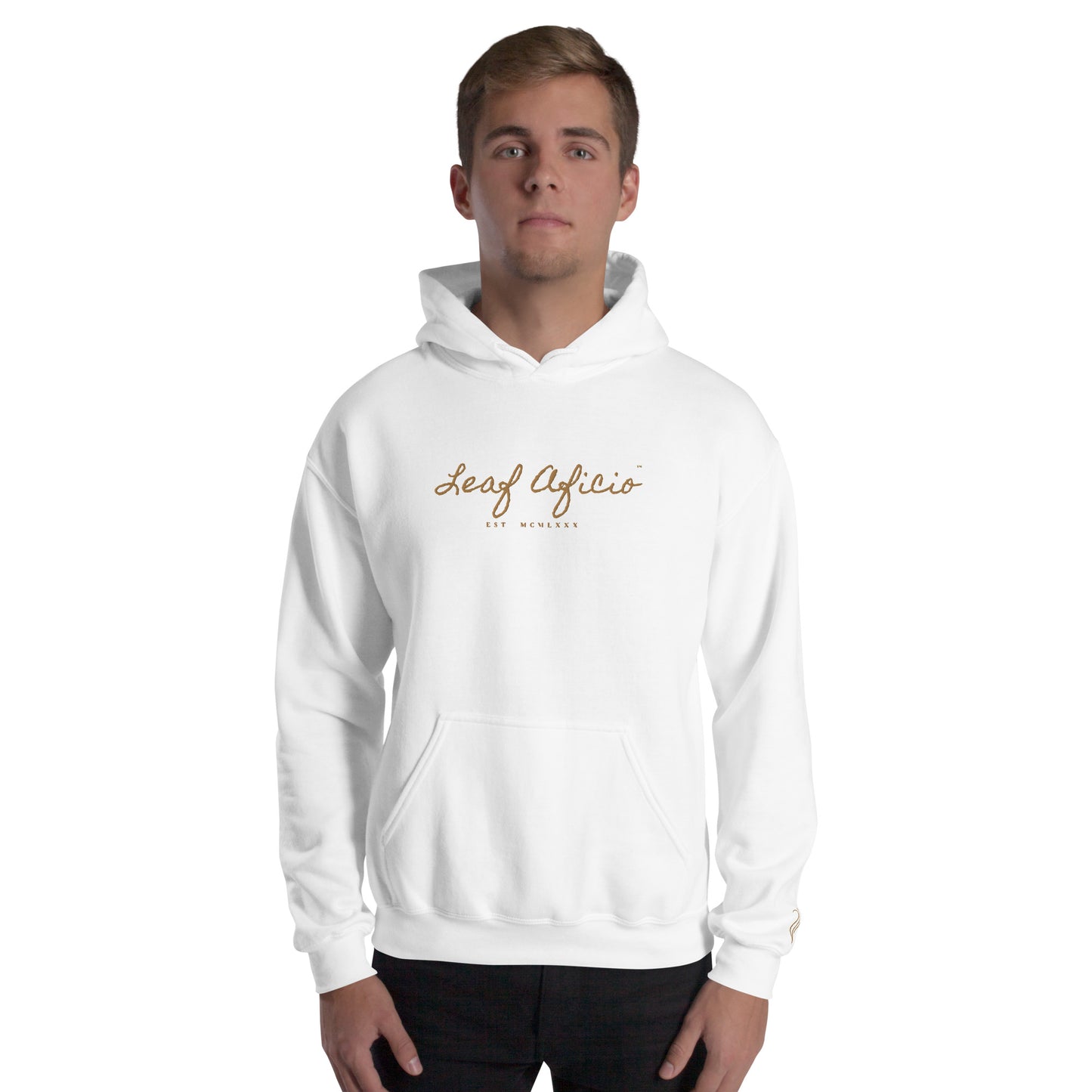 Leaf Aficio Script Embroidered Unisex Hooded Pullover