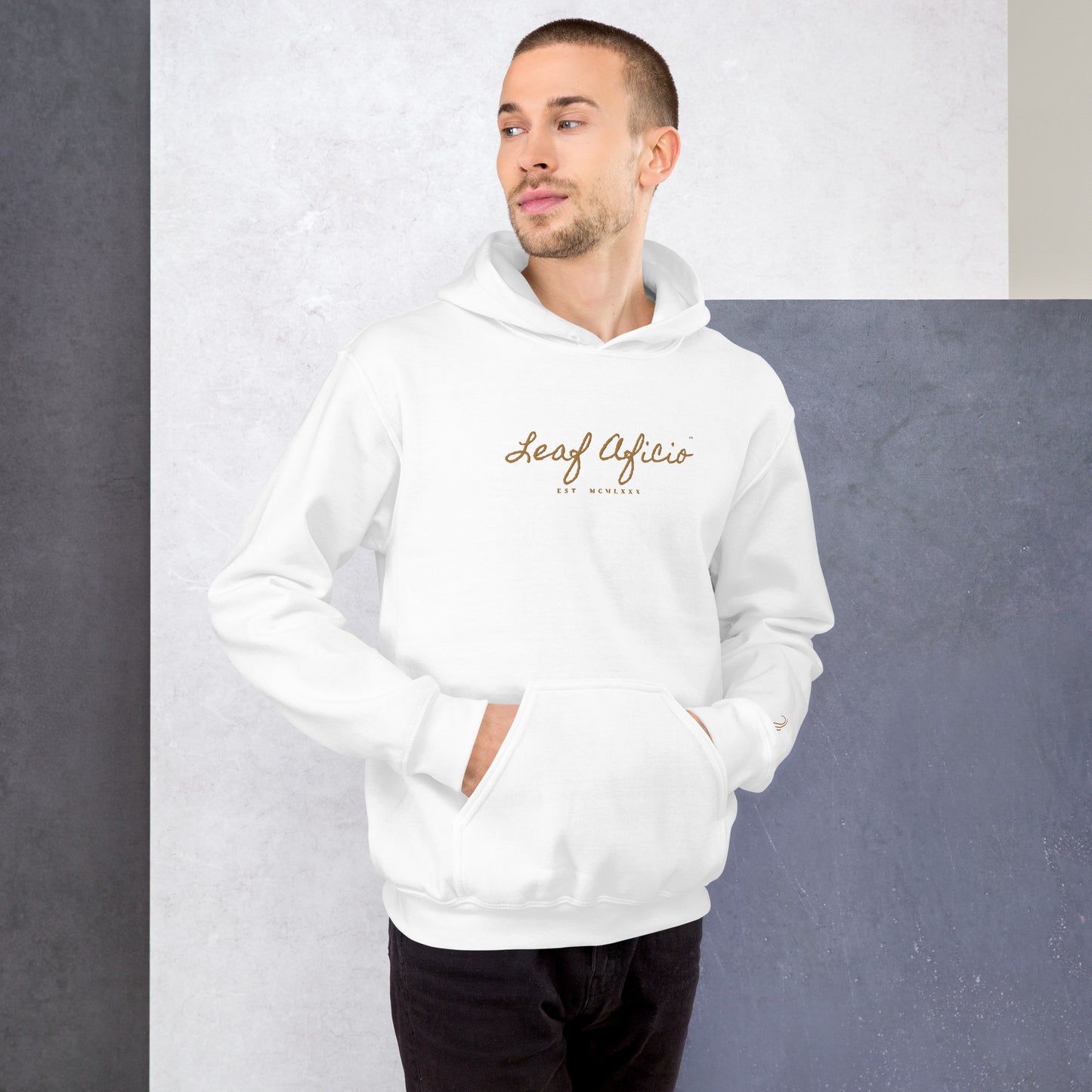 Leaf Aficio Script Embroidered Unisex Hooded Pullover