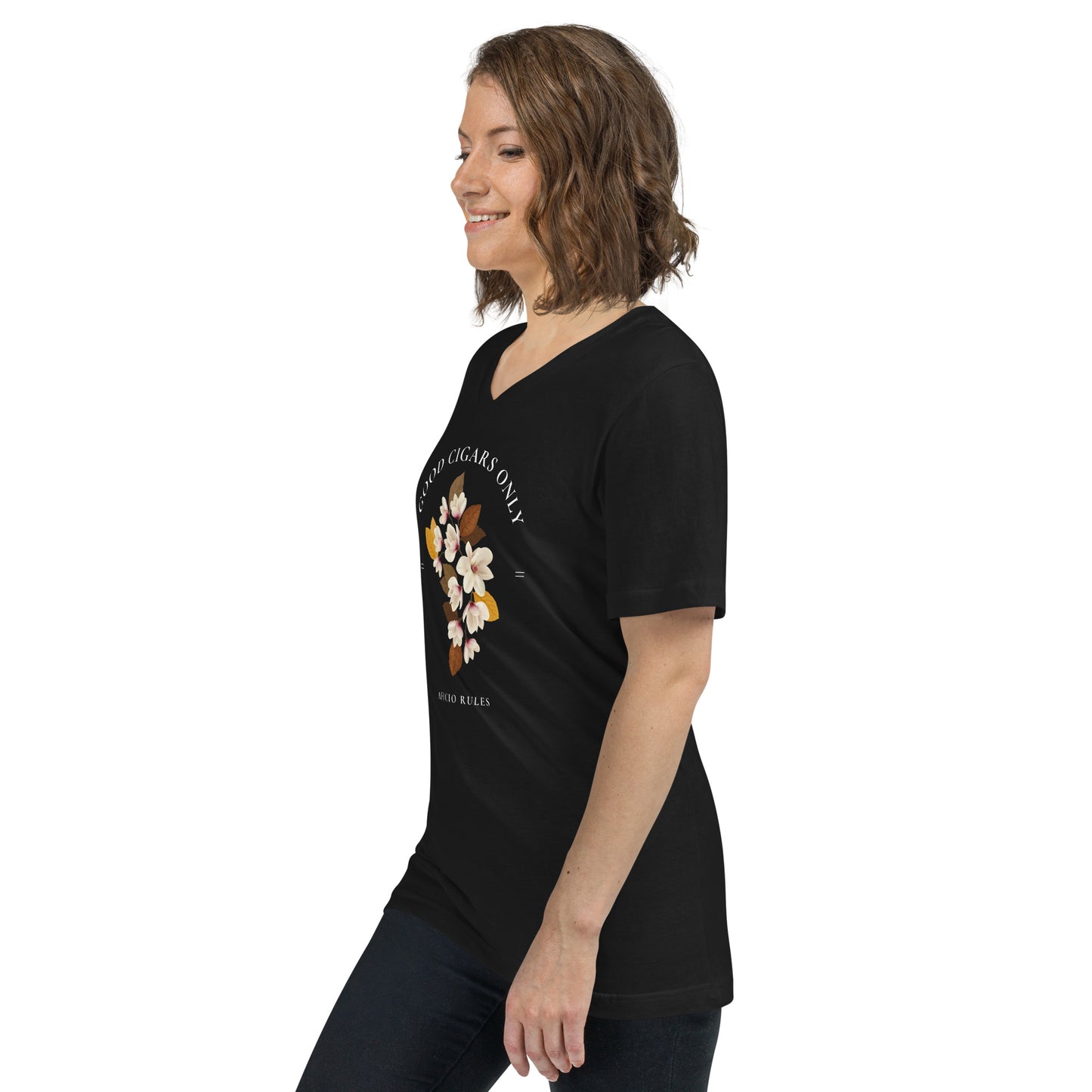 Women's Tobacco Flower Short Sleeve V-Neck T-Shirt