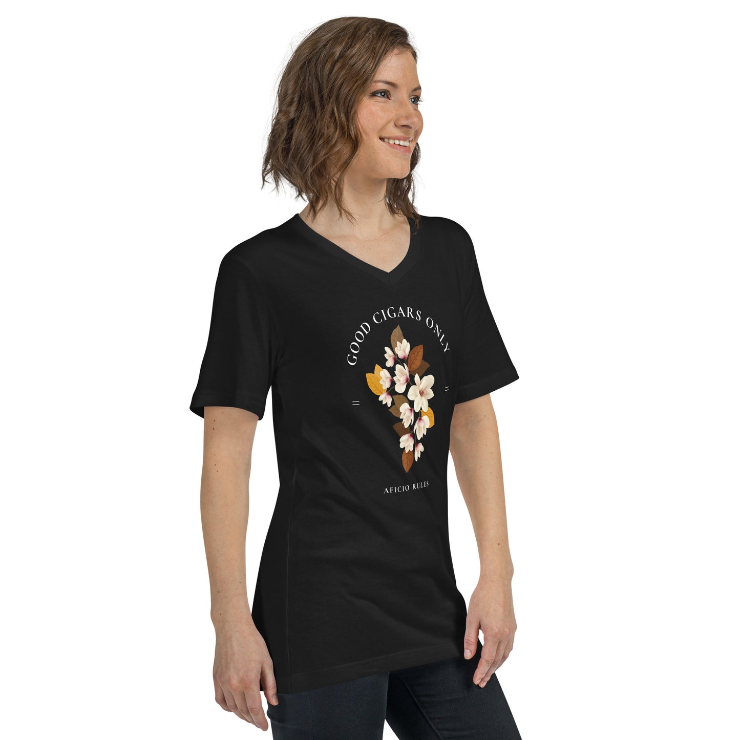 Women's Tobacco Flower Short Sleeve V-Neck T-Shirt